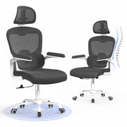 Sedia da ufficio ergonomica - Poltroncina HAMLODY - con braccioli pieghevoli a 90° - Supporto lombare - Regolabile in altezza Bianco