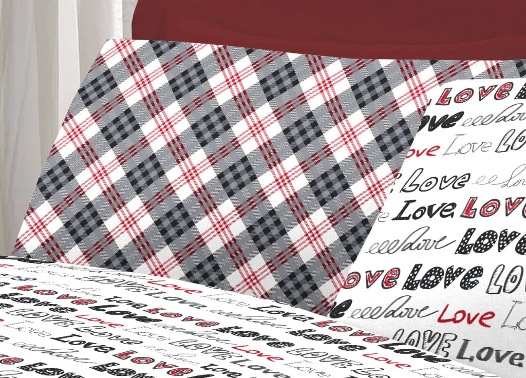 Completo Lenzuola Letto Linea Young 100% Cotone Disegno Love Love - Matrimoniale - Rosso