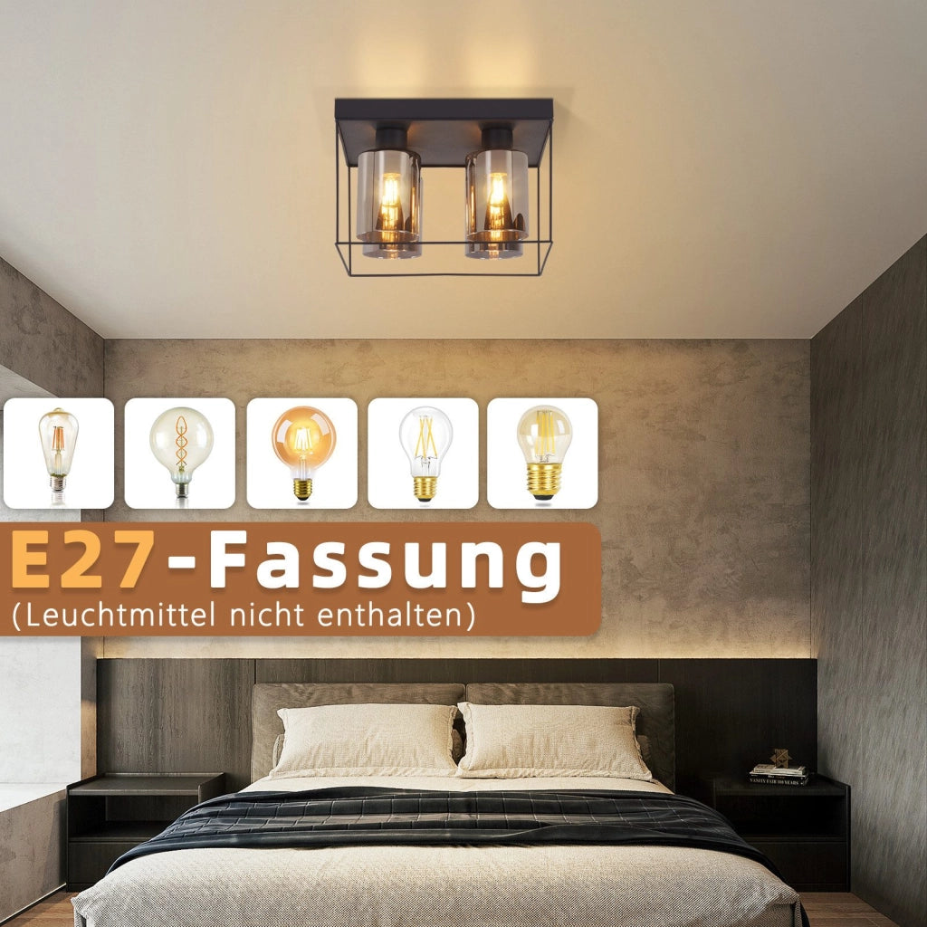 ZMH Lampada da soffitto plafoniera LED vintage vetro nero E27 per soggiorno cucina