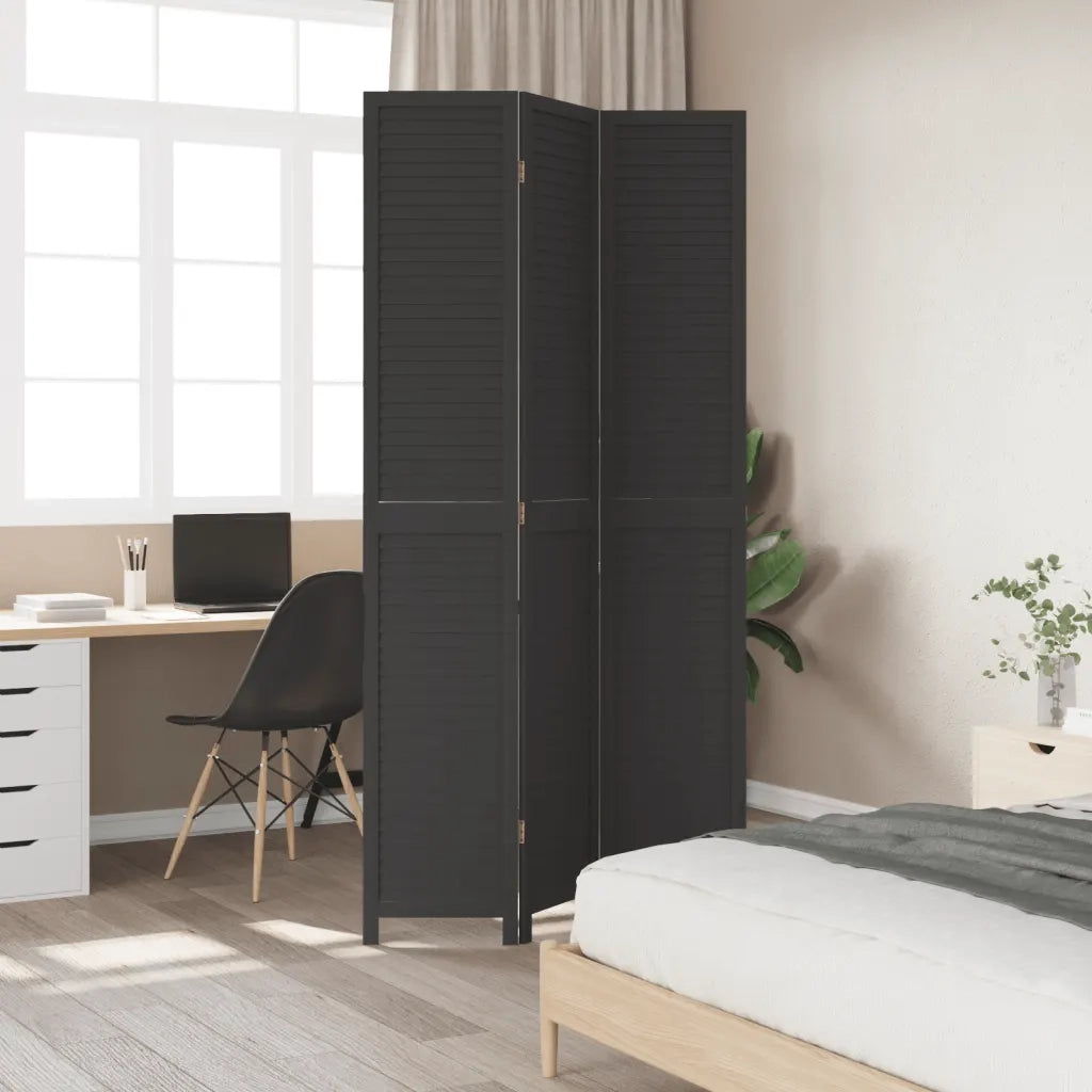 Divisorio Ambienti | Divider per stanze | Paravento 3 Pannelli Nero Legno Massello di Paulownia