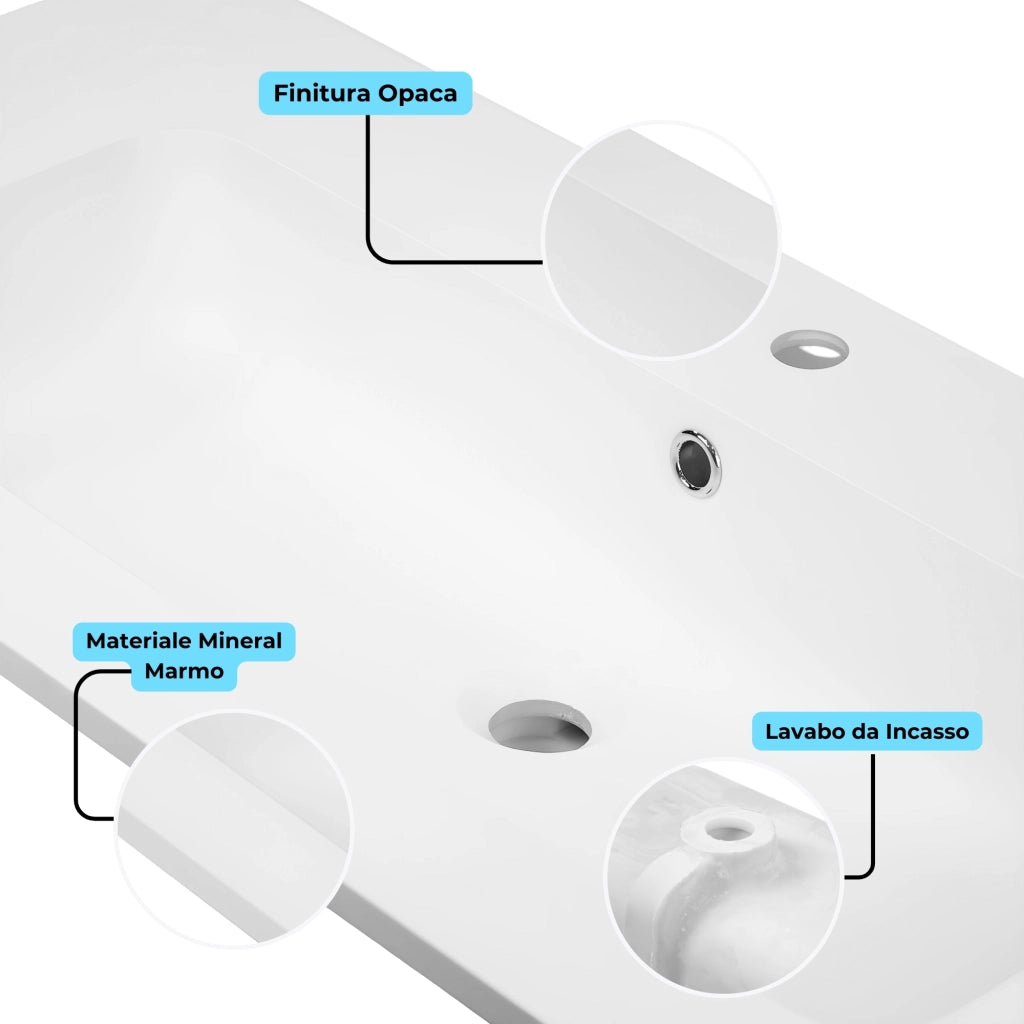 Lavabo ad incasso mineral marmo colore bianco opaco mobile composizione bagno *** misure 101x46 cm, confezione 1