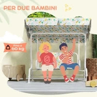Dondolo per Bambini da Esterno a 2 Posti con Tettuccio Regolabile e Cinture di Sicurezza, 112x75x120 cm, Bianco