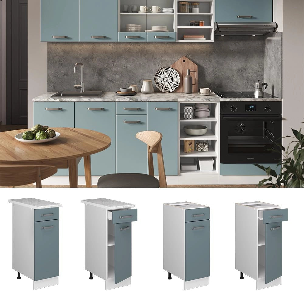 Mobiletto base per cucina R-Line, Grigio-blu, 30 cm senza piano di lavoro, per la libera combinazione all'interno di sistemi cucina modulari
