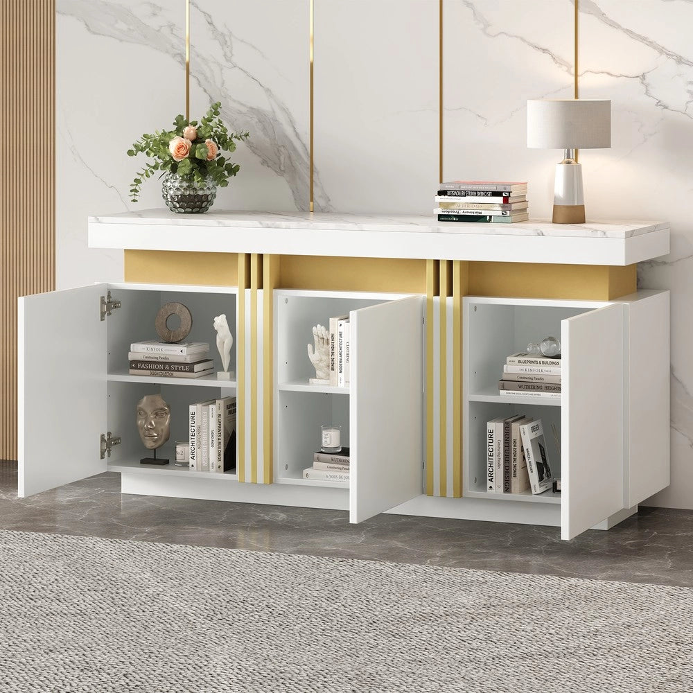 Credenza Moderna con 3 Ante ¨C MINIMAL ¨C Bianco, Ripiani Regolabili, 140x38x70