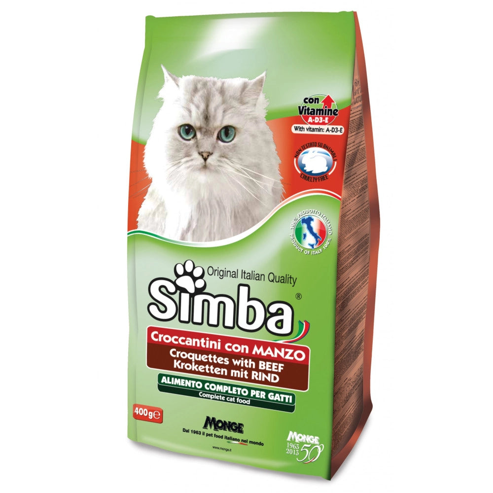 Multipack da 5 confezioni di simba croccantini per gatto al gusto manzo da 2 kg ciascuna