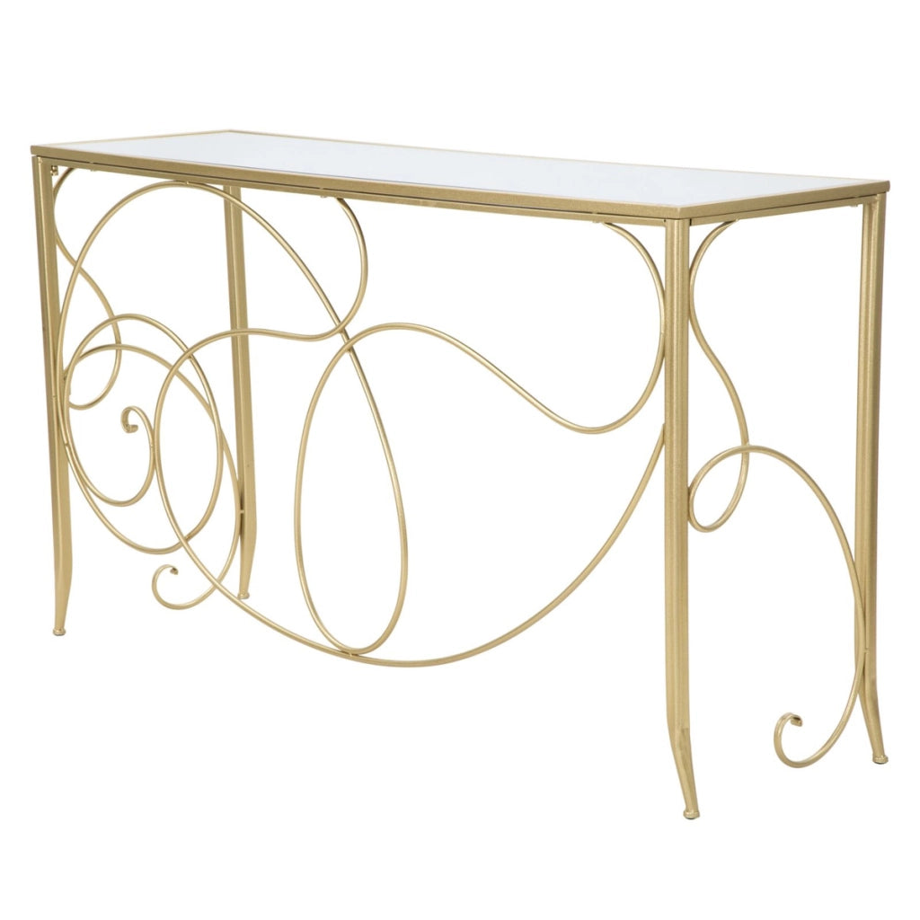 Consolle Art in ferro, MDF e specchio gold – 140 x 40 x H 80 cm