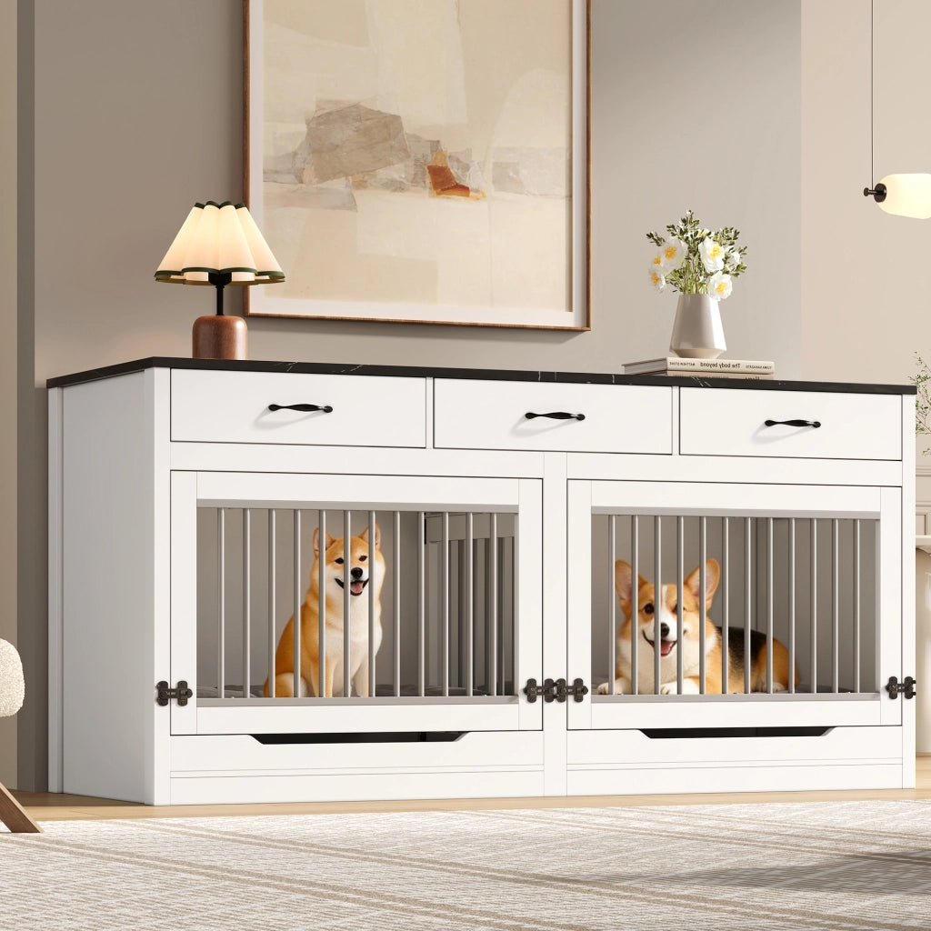 Mobile kennel per cani in MDF e metallo con 3 cassetti