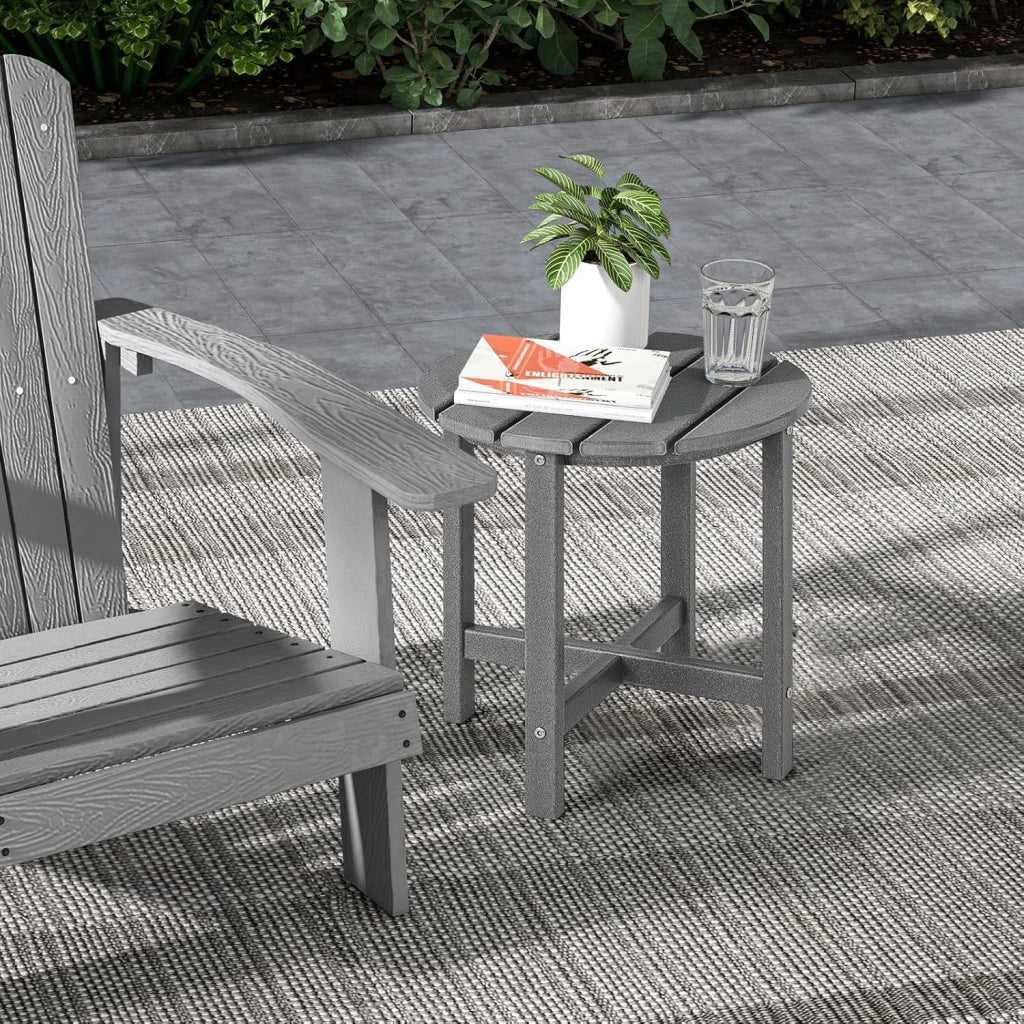 Tavolino rotondo piccolo da patio, tavolino da esterno in HDPE con capacità di carico di 100 kg, tavolo da giardino per interni ed esterni (grigio)