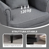 Poltrona per Salotto in Tessuto con Pouf Poggiapiedi, Schienale Alto e Cuscino, 75x83x104 cm, Grigio