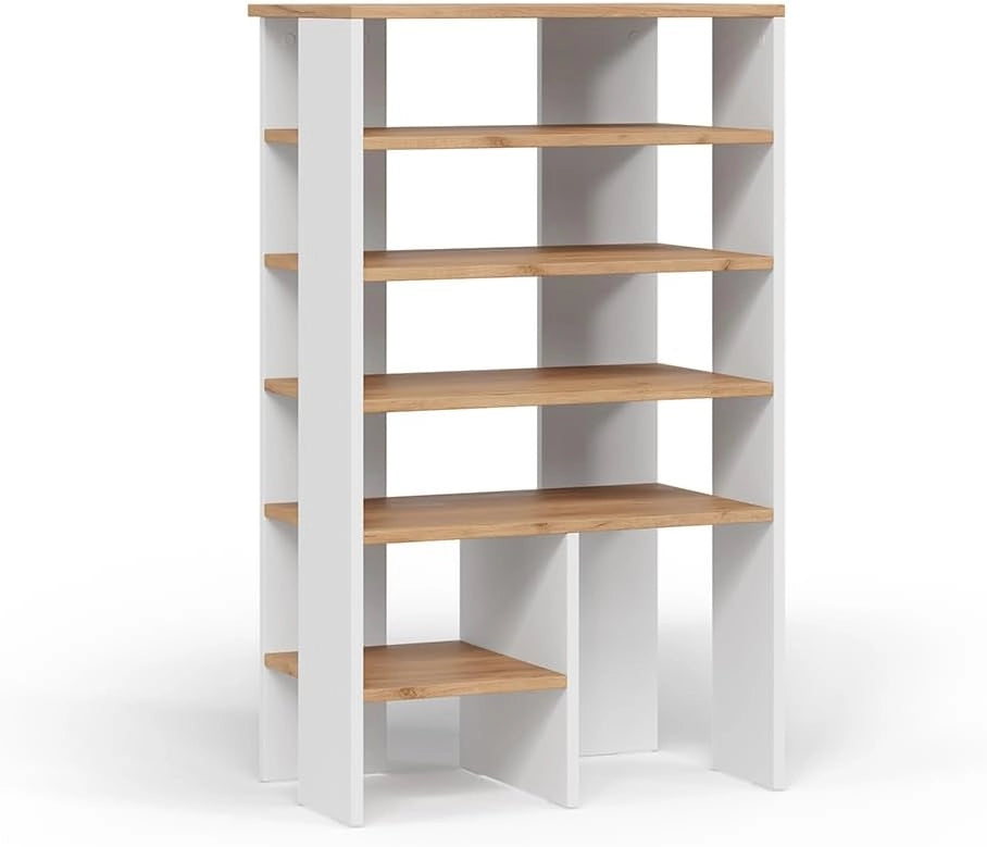 Scarpiera Marlon, Rovere bianco/dorato, 60 x 100 cm con 5 scomparti