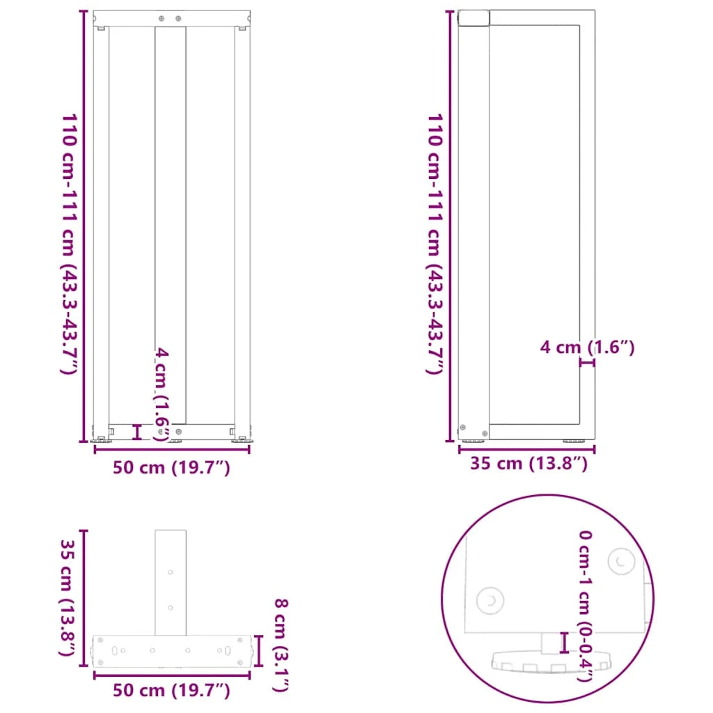Set di 2 gambe per tavolo da bar a forma di T 50 x 35 x 110 cm con piedini regolabili design moderno in acciaio antracite 02_0057362