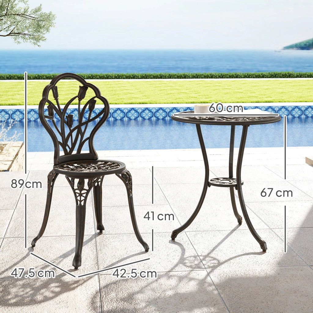 Set da Esterno 3 Pezzi con 2 Sedie da Giardino e Tavolo Rotondo con Foro per Ombrellone, Bronzo