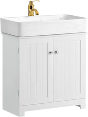 Mobile Bagno Sottolavabo – Mobiletto Bagno Salvaspazio con Ante e Ripiano Regolabile – Mobile sotto Lavabo da Bagno in MDF, Bianco, 60x60x29cm, BZR18-W
