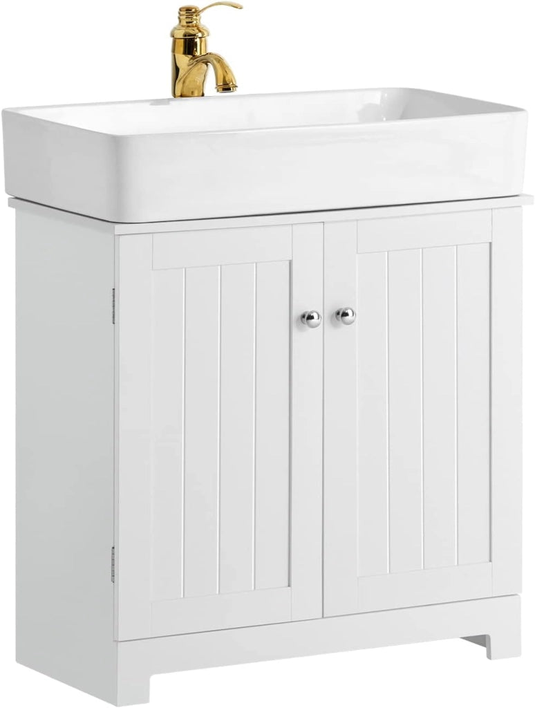 Mobile Bagno Sottolavabo – Mobiletto Bagno Salvaspazio con Ante e Ripiano Regolabile – Mobile sotto Lavabo da Bagno in MDF, Bianco, 60x60x29cm, BZR18-W