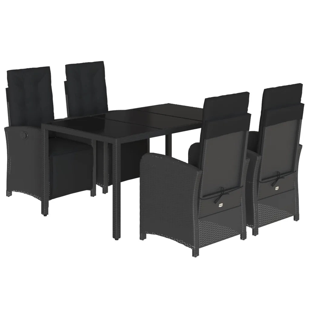 Set da Pranzo da Giardino 5 pz Nero con Cuscini in Polyrattan 3212458