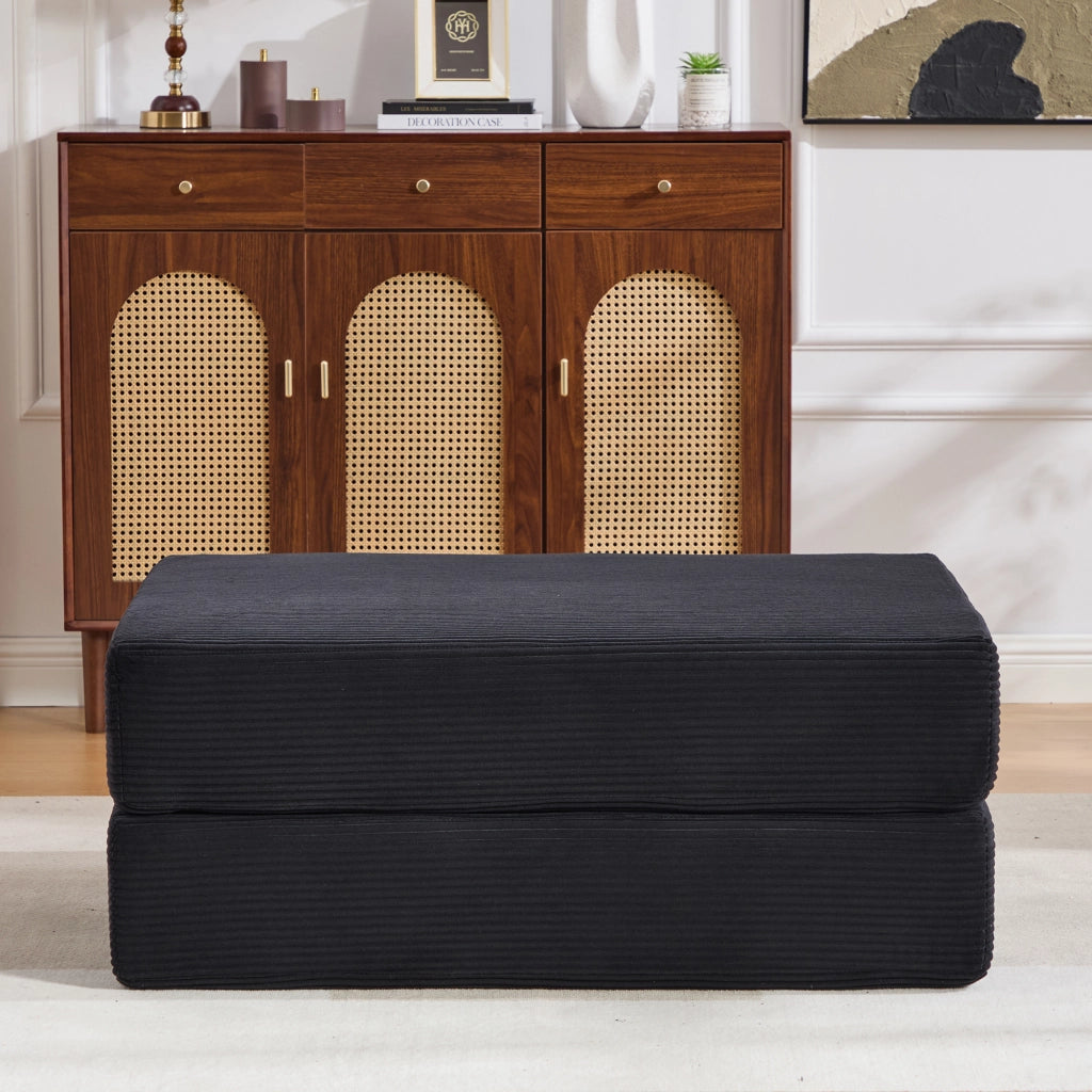 POUF pieghevole convertibile 109x95x43 cm in corduroy nero
