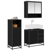 Set di mobili per il Bagno | Armadio da bagno 3 pz Rovere Nero Legno multistrato