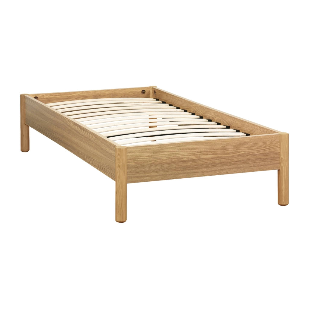 Letto con rete a doghe 90x190cm decorazione legno, marrone naturale