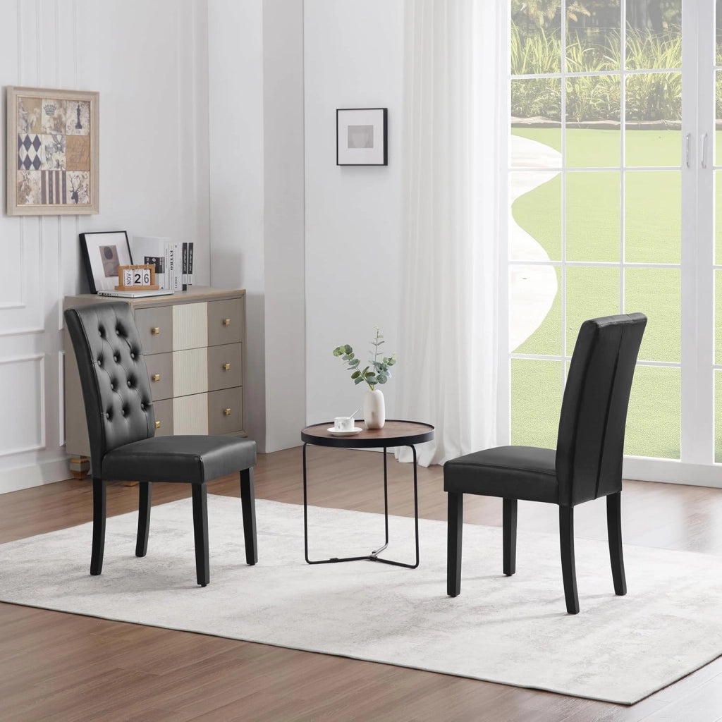 Sedia Sala da Pranzo da 4 Pezzi, Sedie da Cucina con Schienale Alto, Sedia Imbottita per Camera da Letto, Soggiorno, Gambe in Legno e Sedile in Similpelle, Nero, EZS20sz-4
