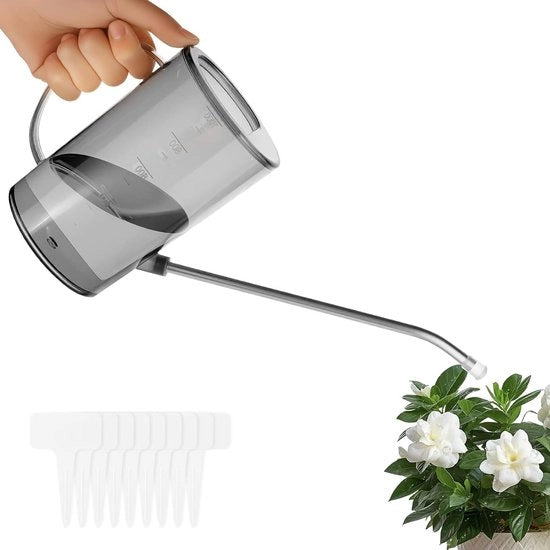 Giardino Automatico con Lunga Canaletta per Piante da Interno, 1L di Capacità, Ideale per Piante da Appartamento, Succulente e Bonsai Fiori (Grigio)