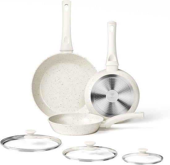 Set di padelle in ceramica per padella - ghisa - 6 pezzi - bianco - compatibile con induzione