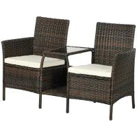 Set da Giardino in Rattan con 2 Sedie Moderne e Tavolino da Caffè, 138x60x87 cm, Marrone