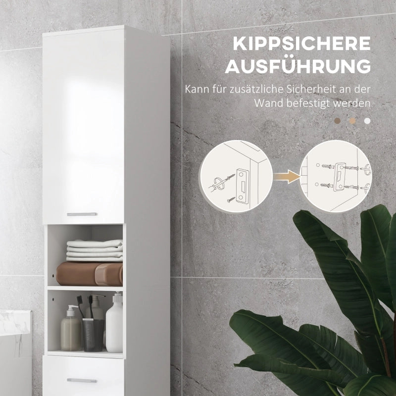Mobiletto da bagno, cassettiera da bagno, con ripiani e cassetto, regolabile, bianco