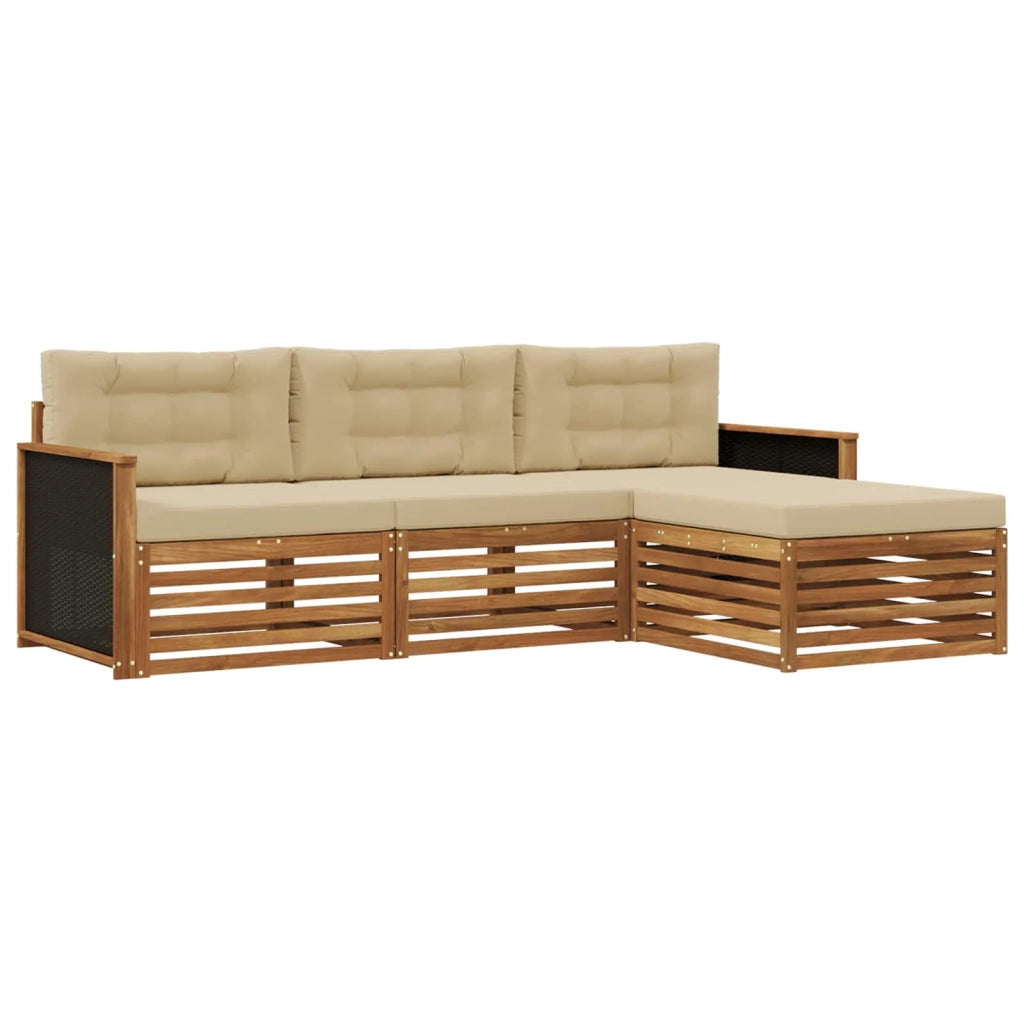 Set di divani da esterno 4 pz Naturale e Beige Poliestere 3383196