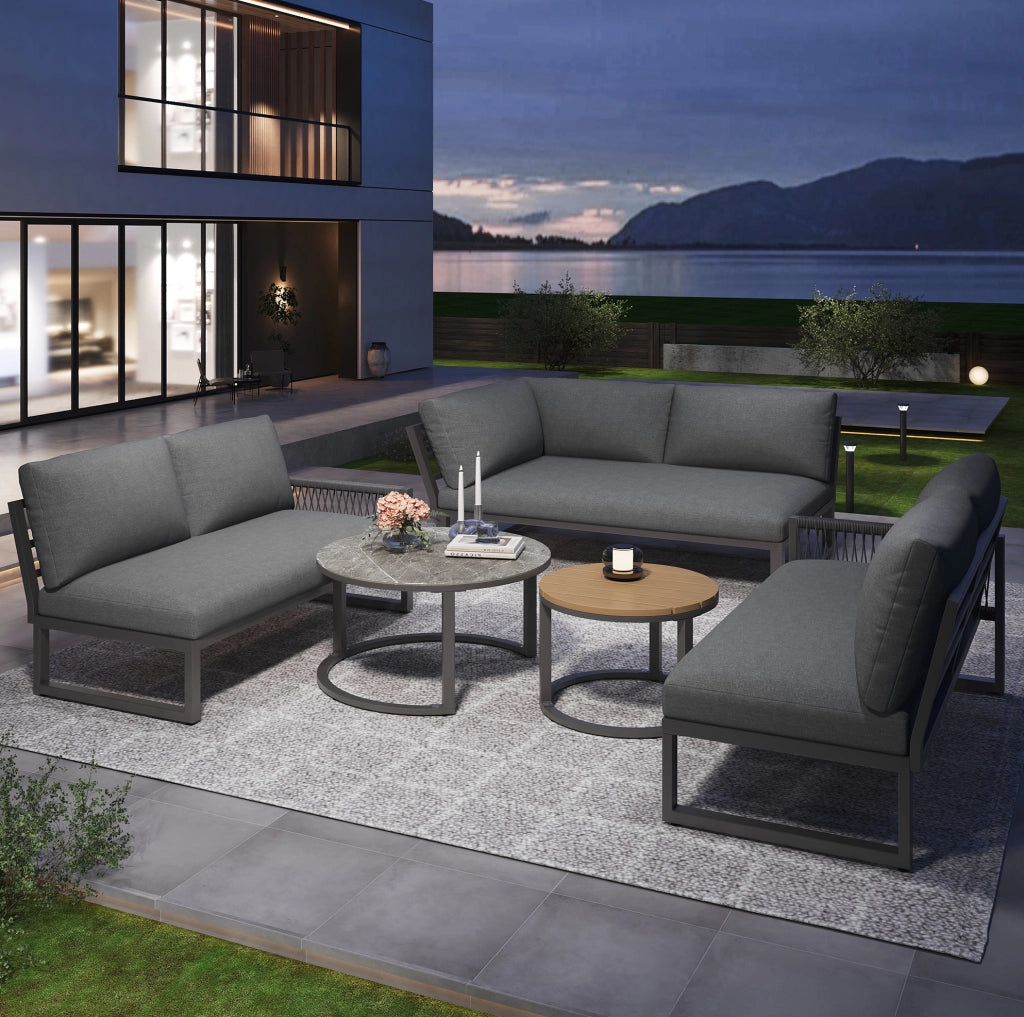 Salotto da giardino 123x68x86 cm; schienale alto e seduta profonda; metallo; grigio