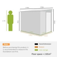 Capanno Attrezzi in Metallo 1.5x2m con Base, Porta Scorrevole e Tetto Inclinato, Grigio Chiaro