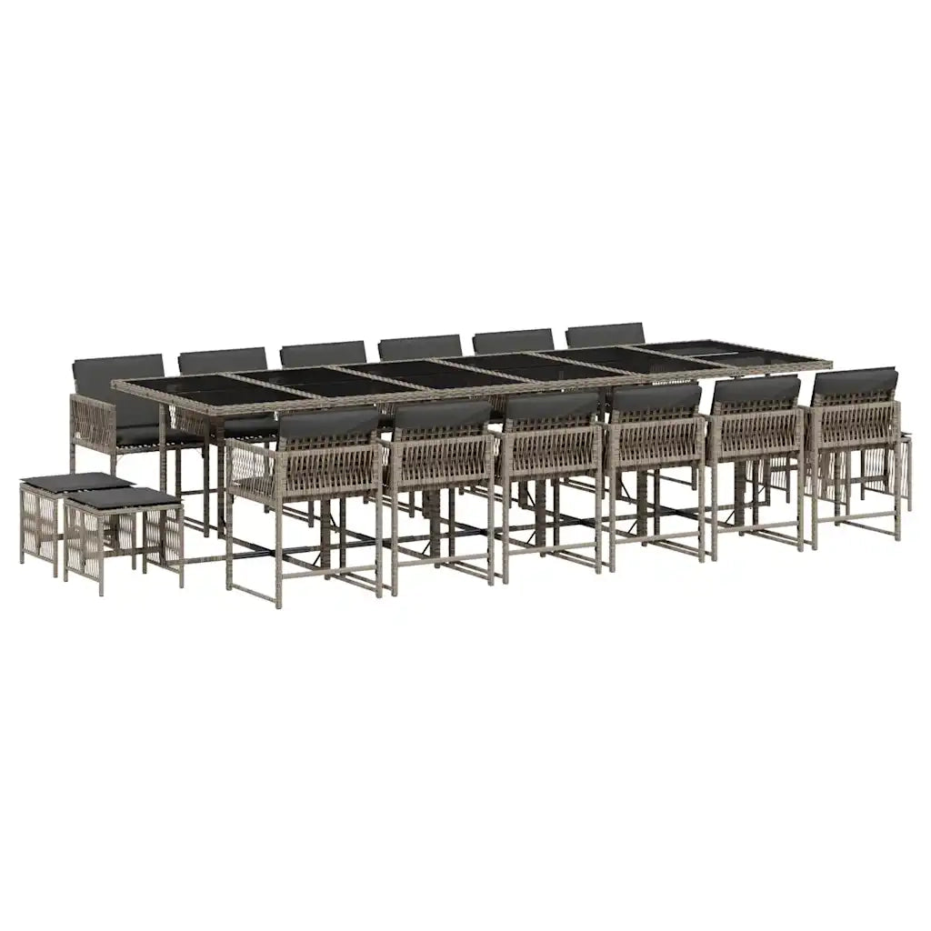 Set da Pranzo da Giardino 17pz con Cuscini Grigio in Polyrattan 3211544