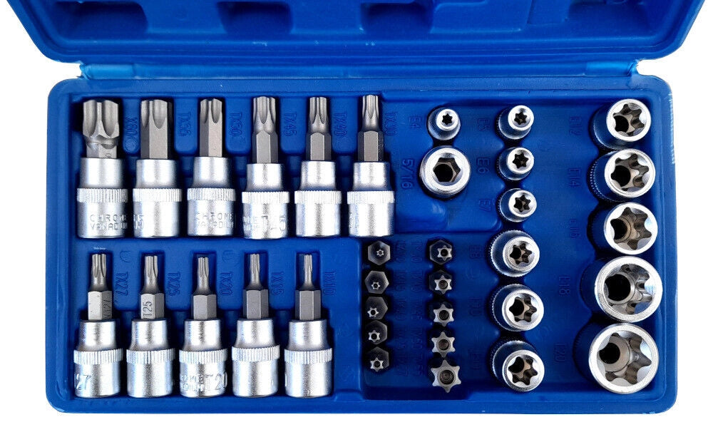 SET 34PZ CHIAVI A BUSSOLA CASSETTA IMPRONTA TORX INTERNA ESTERNA PUNTA CACCIAVIT