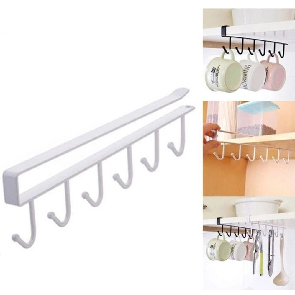 Trade Shop - Sottoripiano Sotto Ripiano Con 6 Ganci Appendi Mestolo Attrezzi Per Cucina 26x7 -