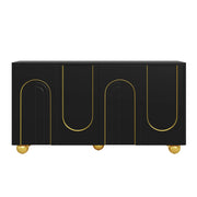 Credenza a 4 ante con rilievo ad arco dorato; 2 scomparti e ripiani; per sala da pranzo e soggiorno; nero; 140 × 40 × 74 cm
