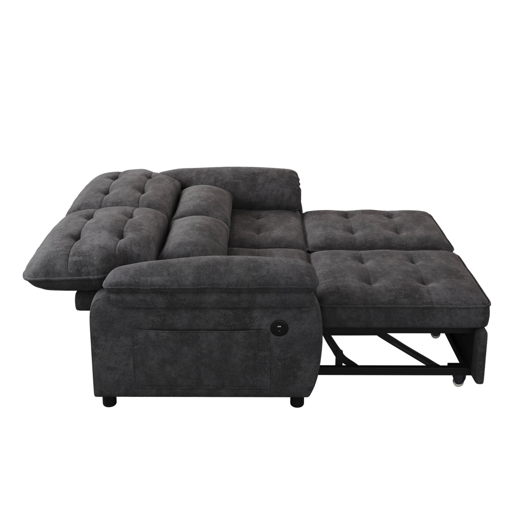 Divano letto 3 in 1 a 2 posti in ciniglia grigia con schienale regolabile; USB e Type-C