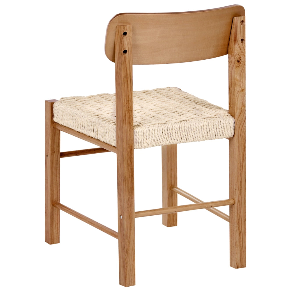 Set di 2 sedie da pranzo in legno di gomma marrone con seduta intrecciata in corda di carta stile boho per cucina e sala da pranzo
