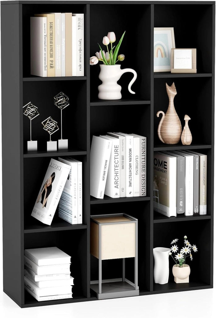 Libreria a 11 Cubi, Scaffale Moderno Geometrico con Kit Anti-Ribaltamento, Organizzatore di Libri Multifunzionale per Soggiorno Camera da Letto Studio, 74 x 24 x 106 cm (Bianco)