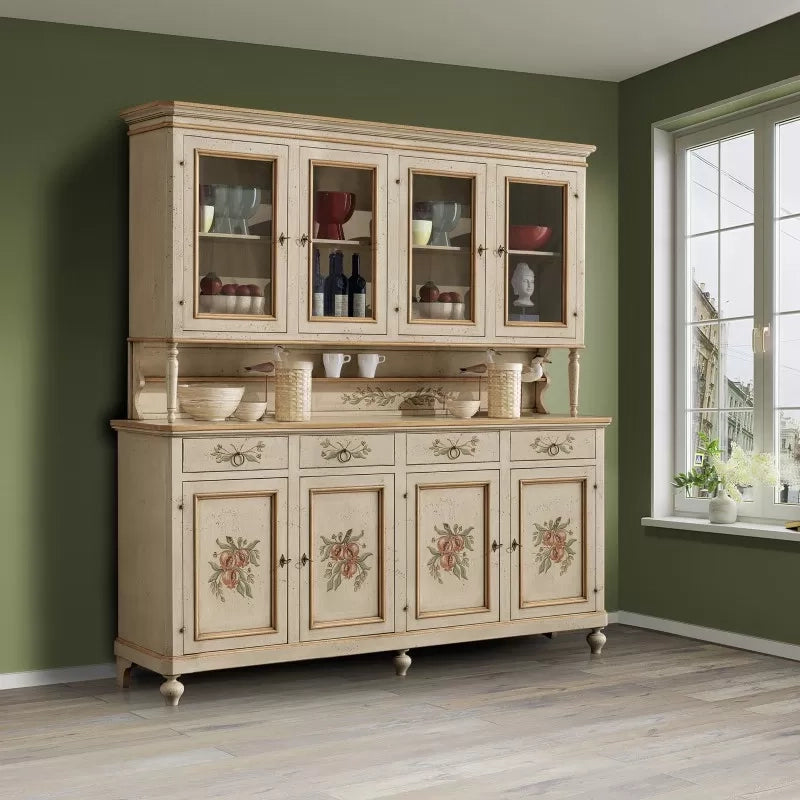 Cristalliera legno shabby avorio ocra 4 porte 198x50x227 (1620+1621) - Mobili 2G