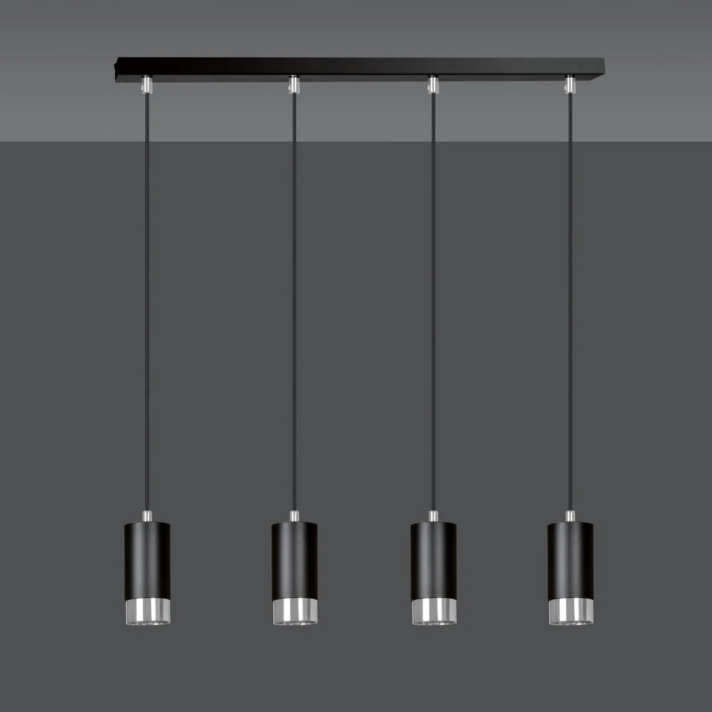 Lampadario 4 Luci Ivar Con Cilindri In Acciaio Nero E Cromo