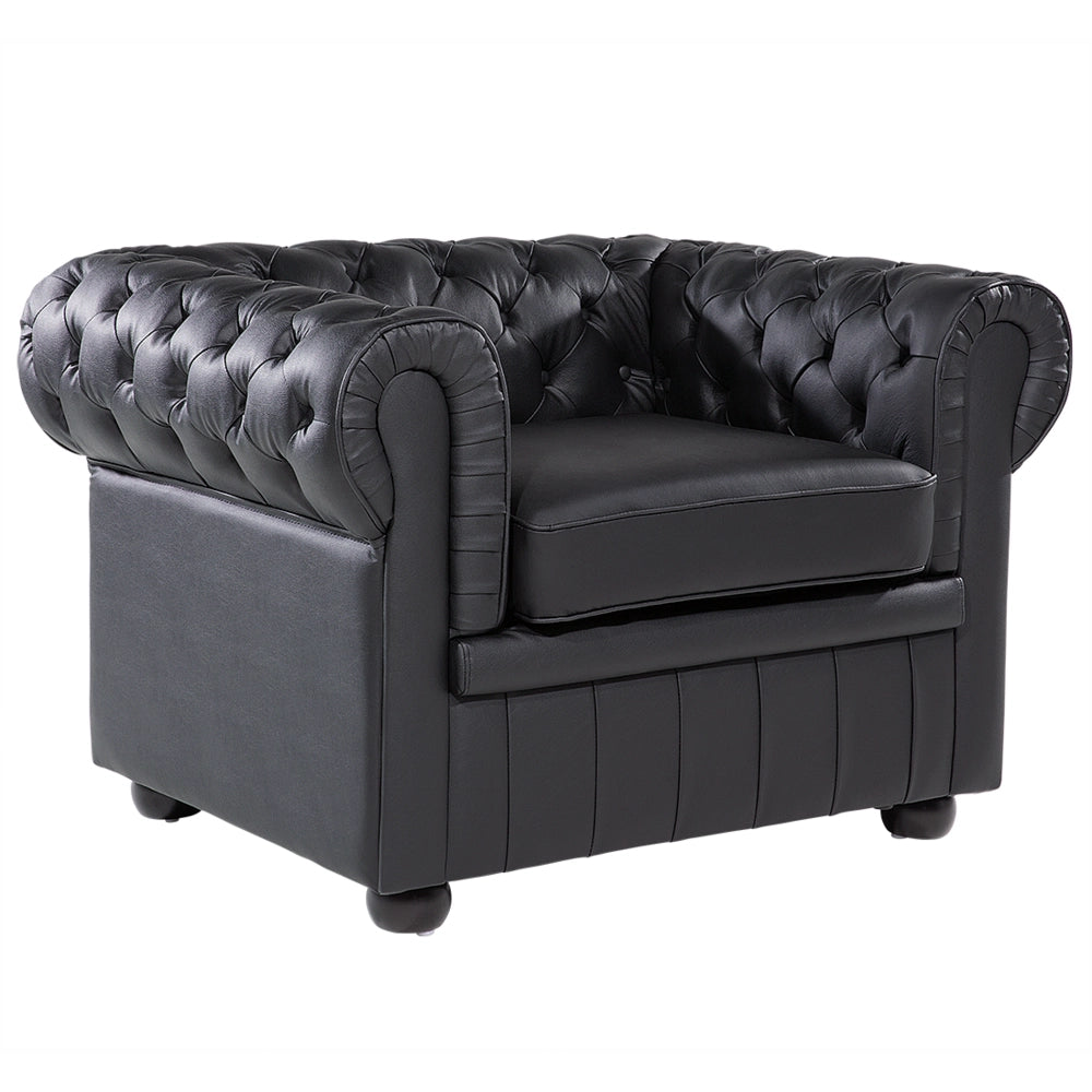 Poltrona Chesterfield nera Vera Pelle trapuntata in stile Contemporaneo