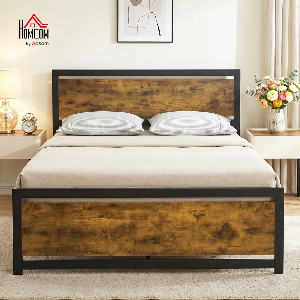 Letto Singolo e Mezzo in Legno e Acciaio con Doghe Stile Industriale ¨C zephmum ¨C 140x200 cm