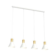 Lampadario 4 Luci Heimdall In Acciaio Bianco E Paralumi Conici Bianco E Oro