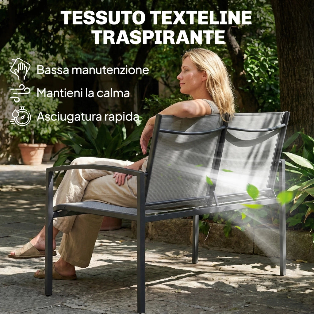 Panca da giardino 2 posti in metallo ¨C zephmum ¨C grigio, Textilene