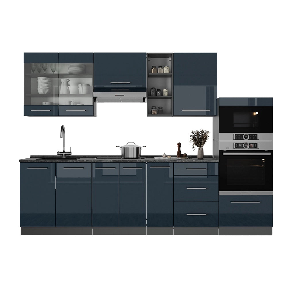 Cucina componibile Fame-Line Blu scuro lucido/Antracite 280 cm, PL Antracite Vicco