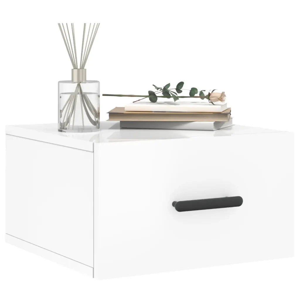 Set di 2 Comodini | Armadio da Notte | Mobiletto da notte a Muro Bianco Lucido 35x35x20 cm