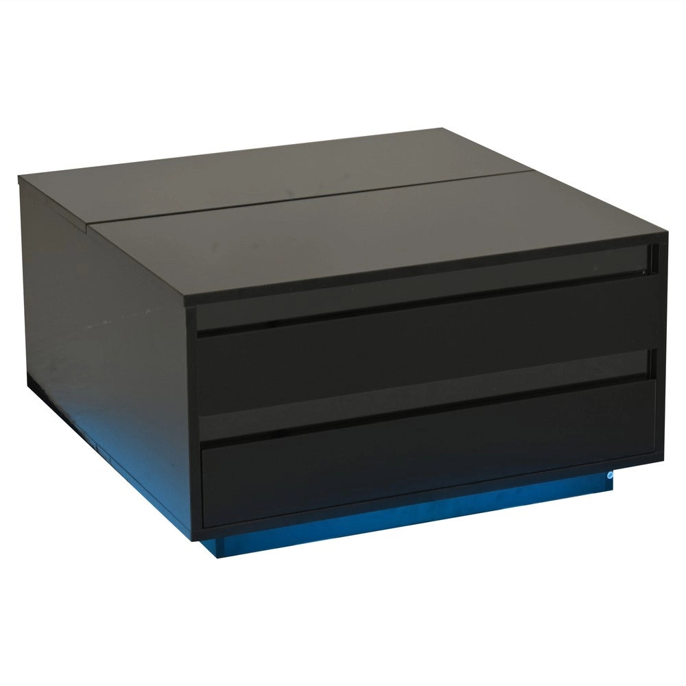 Tavolino da Caff¨¨ con LED e Cassetto ¨C MINIMAL ¨C Nero Lucido 70x70x38