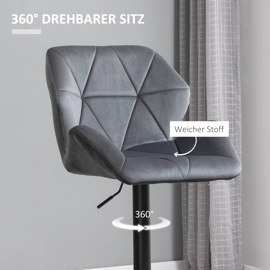 Sgabello da Bar Imbottito 2 Pezzi ¨C Minimal ¨C Grigio Tessuto Velluto Metallico