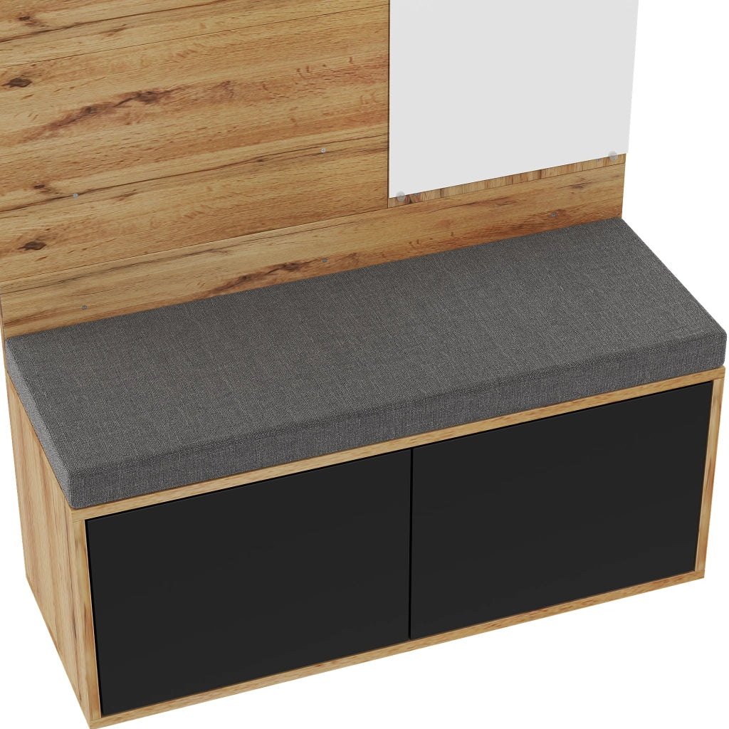 Ensemble de meubles de salon Mobile ingresso con specchio, seduta e vani in truciolare nero