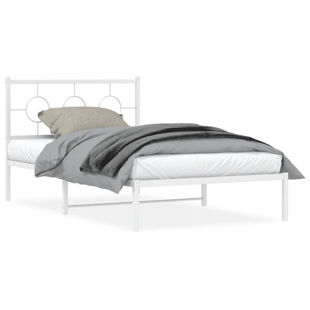Letto singolo | Letto per adulti | Giroletto con Testiera Metallo Bianco 107x203 cm