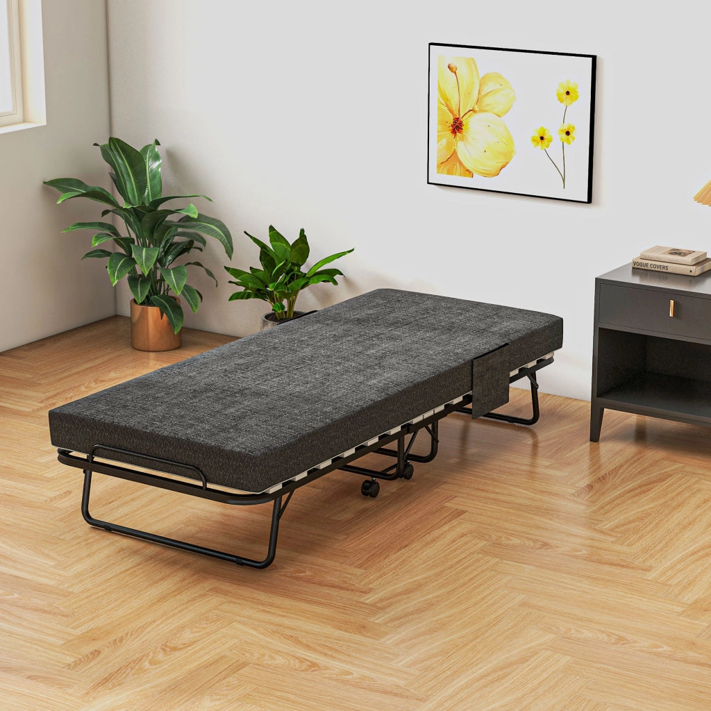 Letto pieghevole con materasso ¨C zephmum ¨C 190x80x42 cm, metallo, grigio scuro